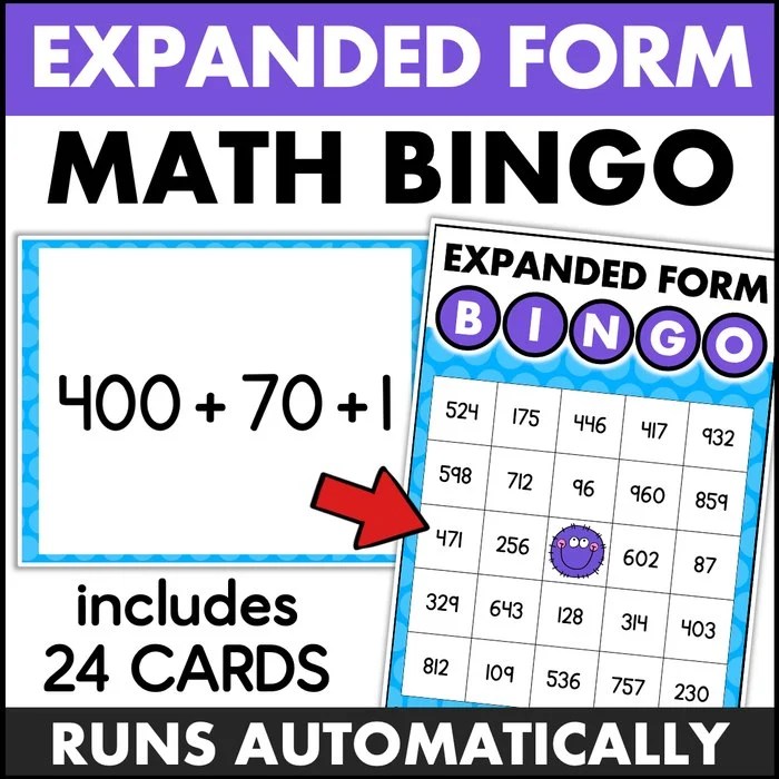 Expanded Form Bingo Game Hundreds Tens Ones 3 Digit Place Value Fishyrobb
